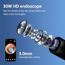 Hailicare Smart Visual Ear Cleaner Wireless Earwax Cleaner Ear Wax Removal Tool 30W High-Definition Smart Ear Cleaning Spoon 6 LED Shadowless Lights 3.0mm Diameter Ear Cleaning Type-C 13(Battery Capacity:130mah)