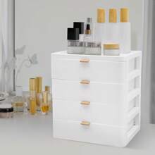 ZhdnBhnos Desk Organizer With 4 Drawers, White PP Storage Cabinet, Stackable Desk Storage Box For Office, Cosmetics, Crafts, Tools And Art Supplies