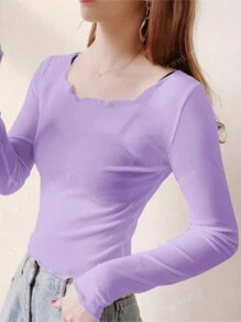 2-in-1 Damen Unterhemd aus Mesh mit Rüschenverzierung, mehrlagiges Pullover Design, Herbst/Winter 2024 Kollektion