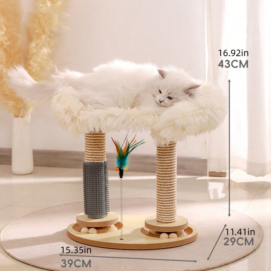 2 Pillar Turntable Cat Tree Scratching Post, MultiFunctional Cat