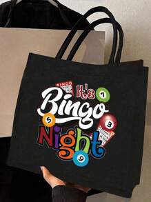 Bingo Night Women's Tote Bag And Wallet Set, Fabric Structure, Hand Washable, Unclosed, Lined, Casual Shoulder Back, Vacation Style Letter Design Tote Bags