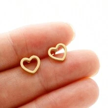 1 对可爱小巧简约空心心形耳钉不锈钢女士情人节、妈妈、母亲、母亲节、礼物 - 金色 - 查看 6