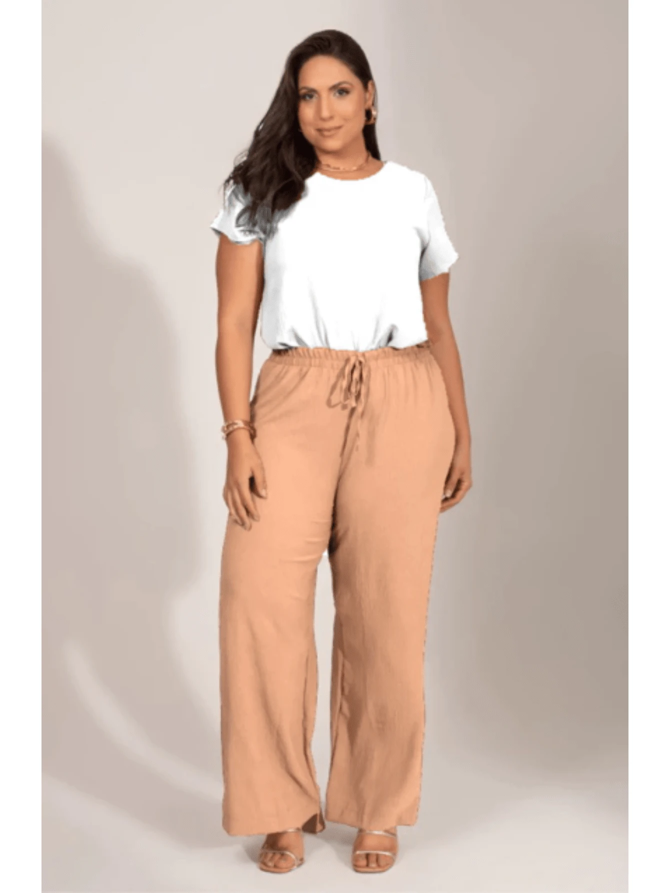 Plus Size Pants G1 G2 Women's High Waist Pocket Duna Fabric BLACK BLUE WINE GREEN RED BEIGE SUMMER - 米色 - 查看 1