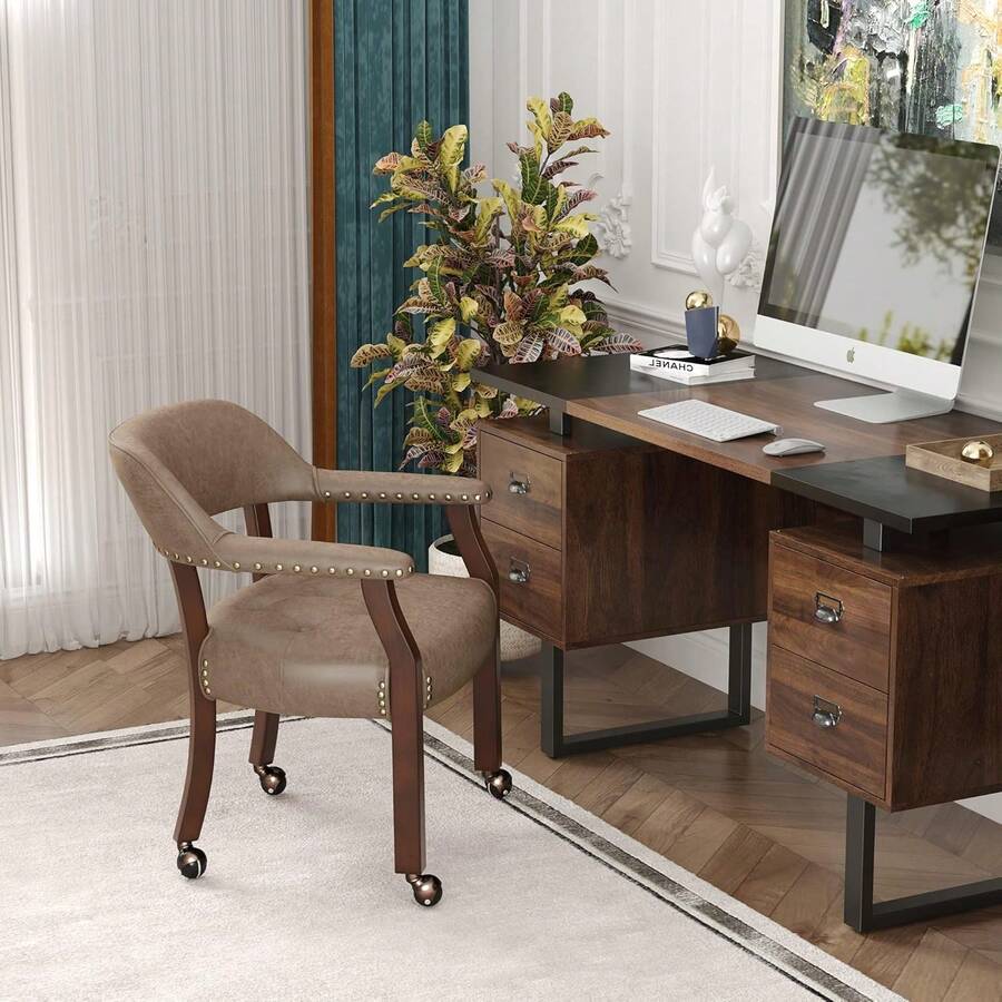 Dining Chair With Casters Set Of 4, Accent Kitchen Table Chairs With