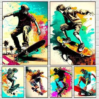 1 pièce Affiches d'art mural sans cadre, graffiti coloré, affiche d'art pour amateurs de skateboard, sports extrêmes, peinture sur canevas pour décoration murale du salon ou de la chambre de garçon, cadre en option