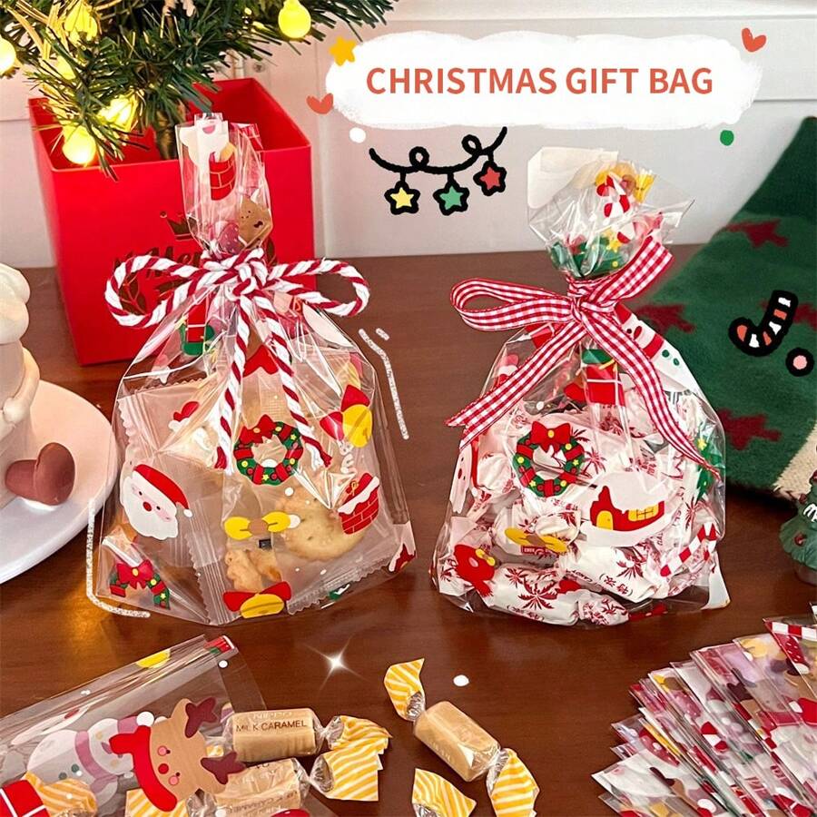 10 CÁI Túi đựng quà Giáng sinh, năm mới, đêm Giáng sinh, túi đựng táo, túi đựng kẹo trong suốt - Nhiều màu - Xem 1