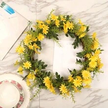 1 Pezzo Corona finta di fiori gialli di margherite, decorazione domestica, decorazione per festività, corona di crisantemi - Multicolore - Visualizzare 1