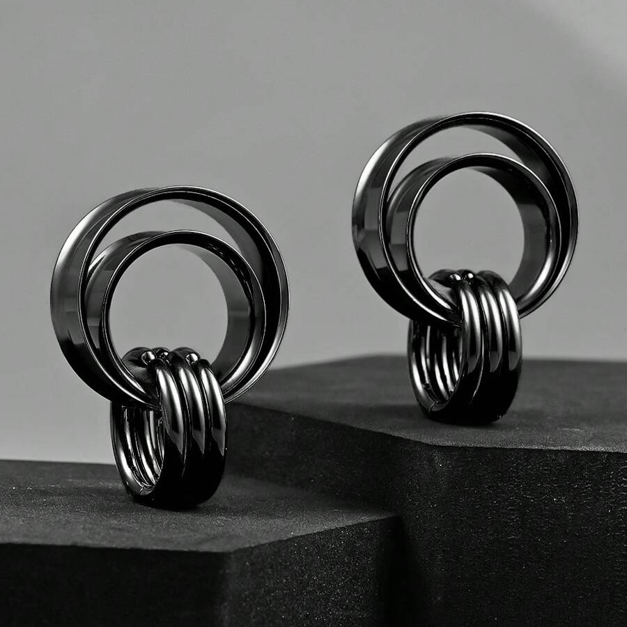 2pcs Hollow Gauges With Rings Ear Tunnels Plugs 316 Stainless Steel Ear