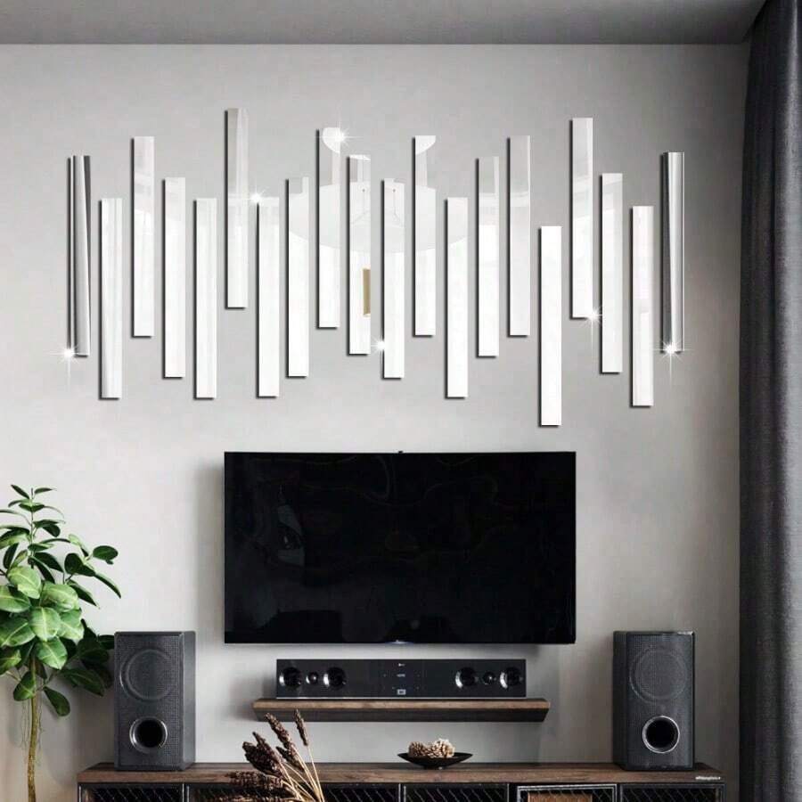 10pcs/Set Acrylic Mirror Border Decorative Strip Wall Sticker Ceiling Molding,Stickers,Wall Decal, Vinyl Decal For Home Decorations,Spring Decoration Items Refresh Your Home,Rama Decoration Stickers Mirror Wall Wall Decor Room Decor Wall Mirror Mirror For Room Bathroom Decor Living Room Decor - Multicolor - View 1