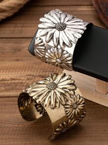 1 件复古西式向日葵花卉压花金属手镯，适合女士，时尚优雅，情人节、妈妈、母亲、母亲节、礼物 - 手鐲 - 查看 5
