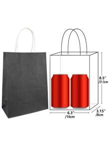 6.29*3.15*8.5in, 12pcs/Pack Solid Black Gift Paper Bags Packaging Bags Shopping Bags Storage Bags Kraft Paper Handle Bags Gift Bags,Christmas
