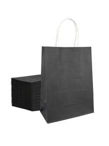 6.29*3.15*8.5in, 12pcs/Pack Solid Black Gift Paper Bags Packaging Bags Shopping Bags Storage Bags Kraft Paper Handle Bags Gift Bags,Christmas