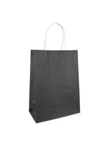6.29*3.15*8.5in, 12pcs/Pack Solid Black Gift Paper Bags Packaging Bags Shopping Bags Storage Bags Kraft Paper Handle Bags Gift Bags,Christmas