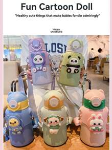 1 件/520ML（17.6 盎司）- 娃娃卡通水杯，可爱弹跳保温儿童水壶，带吸管杯，卡通动物肩瓶，一键防漏翻盖，四季保温儿童水瓶