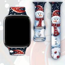 节日圣诞主题硅胶表带与 Apple Watch 兼容 - 柔软、亲肤的替换表带，配有蝴蝶扣，适合 38/40/41/42/44/45/49 毫米型号 SE/Ultra2/9/8/7/6/5/4/3/2/1 - 彩色 - 查看 2