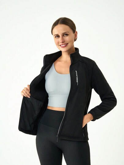 1pc Women's Fleece Jacket With Stand Collar, Breathable, Warm, Slim-Fit, Ideal For Outdoor Activities Like Mountain Climbing, Spring And Autumn Winter Women Clothes