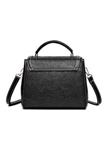 Tas Tote Bermotif Bunga Kapasitas Besar, Tas Tangan Dua Lapis, Tas Chic dan Elegan untuk Wanita Paruh Baya - Hitam - View 6
