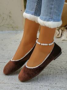 Women's Comfortable & Warm Brown Flat Ballet Flats, Elegant Style For Autumn/Winter Everyday Wear