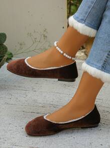 Women's Comfortable & Warm Brown Flat Ballet Flats, Elegant Style For Autumn/Winter Everyday Wear