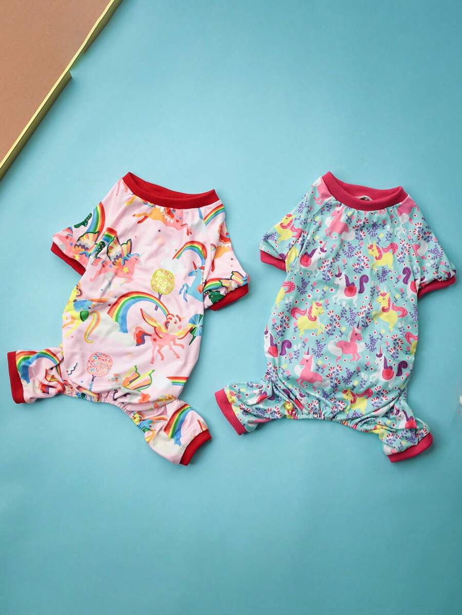 1 chiếc quần áo bốn chân co giãn họa tiết ngựa cầu vồng dễ thương bằng polyester phù hợp cho mèo và chó nhỏ/trung bình, sử dụng trong nhà và ngoài trời (không phù hợp với chó lớn)