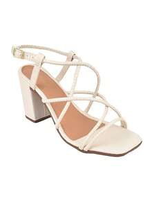 Women's Sandals, Thick High Heel, New Year's Eve, Golden, Comfortable - offwhite - Xem 5