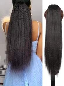 Extensión de cola de caballo sintética recta y elegante para mujer, con textura Yaki y cierre con cordón, una pieza versátil para todo tipo de usuarios - Disponible en múltiples tonos