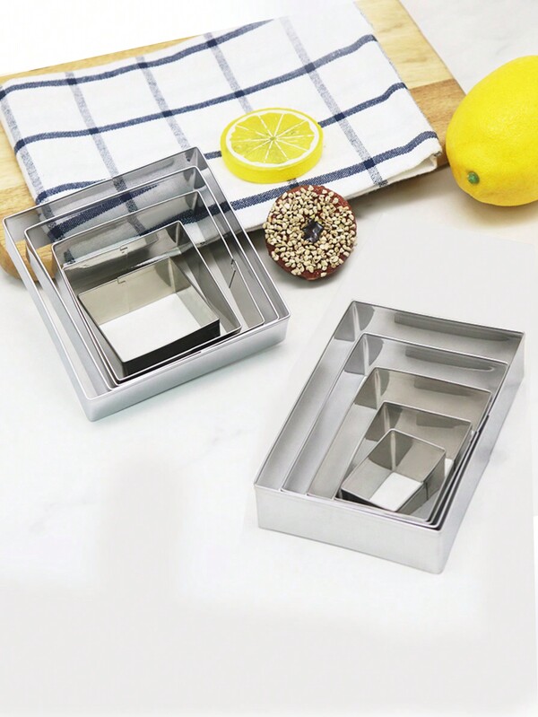 5 قطع/طقم قواطع تشكيل الكوكيز بشكل مربع ومستطيل من الفولاذ المقاوم للصدأ، قوالب DIY للكيك والكوكيز والبسكويت