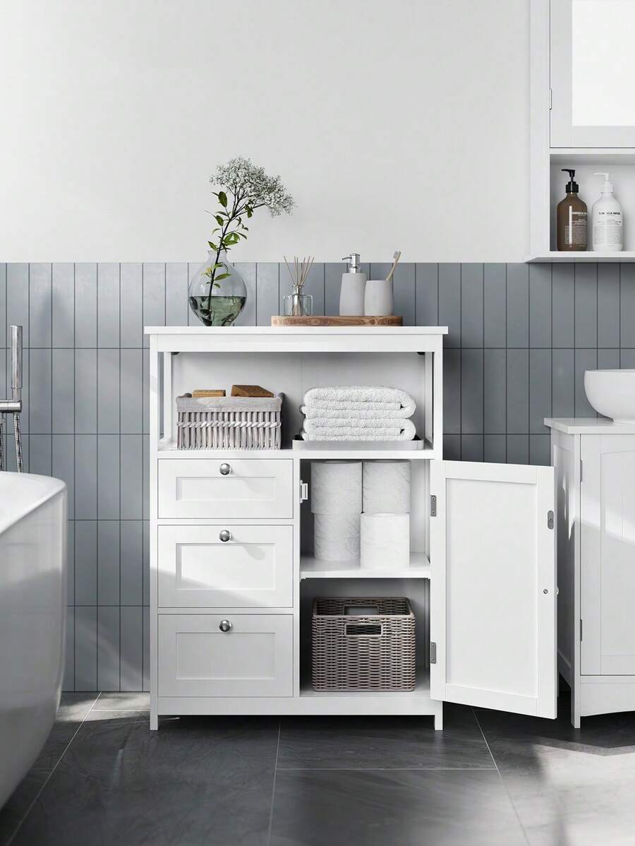 VASAGLE Set di mobili da bagno, decorazione per il bagno di casa, organizer per il bagno, accessori estivi per il bagno, mobili contenitori