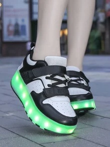 Patines con ruedas recargables y con luces, patines eléctricos de 4 ruedas con interruptor, 10 modos de iluminación para la escuela/campus, estudiantes