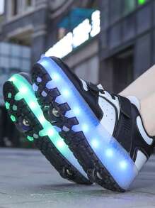 Patines con ruedas recargables y con luces, patines eléctricos de 4 ruedas con interruptor, 10 modos de iluminación para la escuela/campus, estudiantes
