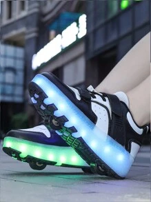 Patines con ruedas recargables y con luces, patines eléctricos de 4 ruedas con interruptor, 10 modos de iluminación para la escuela/campus, estudiantes