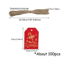 1 bộ (100 chiếc) - Thiệp in họa tiết Giáng sinh sáng tạo hình vuông bằng giấy, Thẻ treo nhãn trang trí quà tặng Giáng sinh, Phụ kiện trang trí tiệc (Dây treo quà tặng) - cái nạng - Xem 12