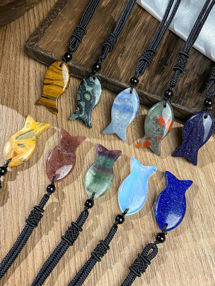 1 件/天然石鱼吊坠手工制作时尚个性吊坠项链，圣诞节节日派对送朋友的最佳礼物 - 魚形 - 查看 1