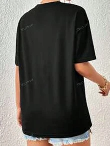New Street Style Graphic Print Drop Shoulder Loose Round Neck Casual T-Shirt