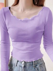 2-in-1 Damen Unterhemd aus Mesh mit Rüschenverzierung, mehrlagiges Pullover Design, Herbst/Winter 2024 Kollektion