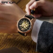 Đồng hồ nam Sanda 2024 New 7010 Belt hoàn toàn tự động cơ học xu hướng thời trang có tỷ lệ rỗng - Vàng - Xem 9