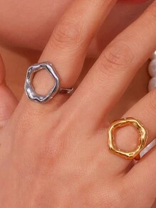 1 chiếc nhẫn thép không gỉ hình trái tim rỗng tròn bất đối xứng, mạ vàng 18K, chống thấm nước, kiểu dáng thời trang mới, phù hợp cho đeo hàng ngày, tụ họp, tiệc tùng, chụp ảnh đường phố. - Nhẫn hình bầu dục không đều - Xem 8