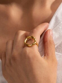 1 chiếc nhẫn thép không gỉ hình trái tim rỗng tròn bất đối xứng, mạ vàng 18K, chống thấm nước, kiểu dáng thời trang mới, phù hợp cho đeo hàng ngày, tụ họp, tiệc tùng, chụp ảnh đường phố. - Nhẫn hình bầu dục không đều - Xem 6