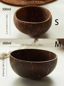 天然材料椰子碗，用于盛放酸奶、燕麦、沙拉和甜点，家用餐具，天然木碗配勺子，厨房，圣诞节 - 彩色 - 查看 8
