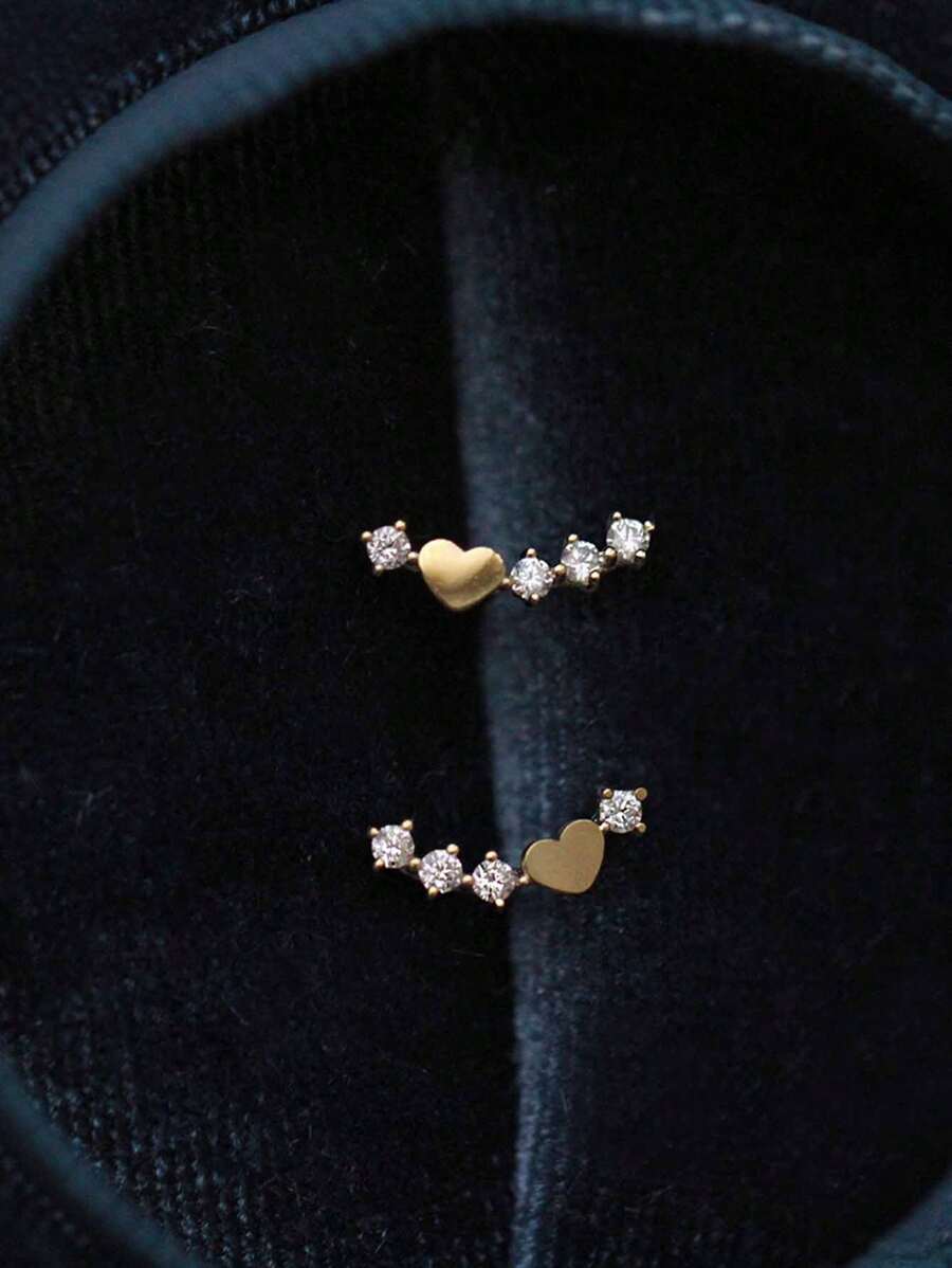 1 Pair 925 Sterling Silver Cubic Zirconia Heart Shaped Arc Stud Earrings For Women, Elegant Jewelry Gift For Friends And Couples, Daily Wear Valentines - Heart - View 1