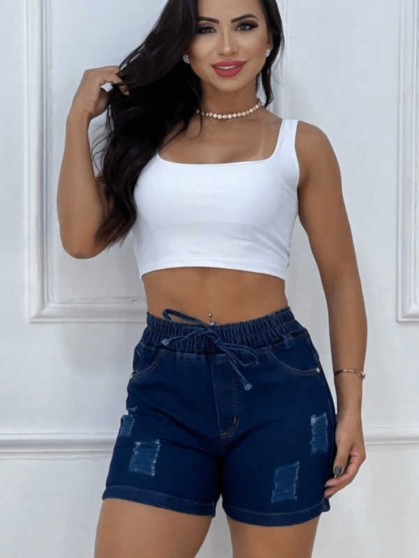 Shorts jeans com lycra elástico na cintura