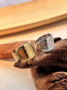 1pc Classic Vintage Wide Band Ring With Stainless Steel Golden Plated Smooth Texture Adjustable Open Design, Chunky Jewelry For Men & Women, Couples Gift For Christmas And New Year