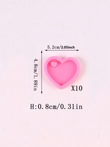 10 件心形 DIY 硅胶模具 10 件钥匙扣环套装，DIY 心形吊坠模具，适用于 DIY 手工制作 - 粉色 - 查看 2