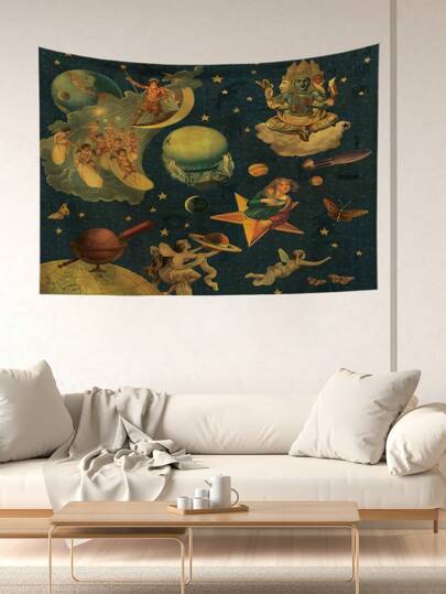 1 Pc Printed Polyester Tapestry, Suitable For Living Room, Bedroom, Office Wall Decor, Home Decor, Party Decor, Rectangular Kitchen Wall Hanging Cloth With Drape, Comes With 3 Wall Nails And 2 Clips, Wall Tapestry