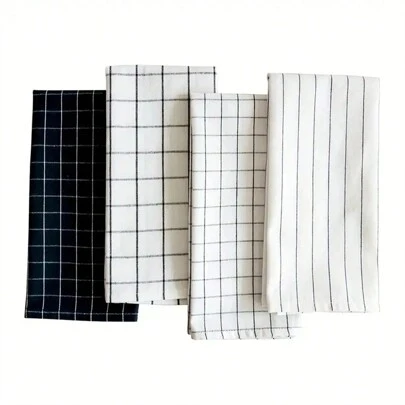 2/3/4/6pcs Cotton Kitchen Towel Set - Rectangular Woven Dishcloths, 100% Pure Cotton, Checkered And Striped Patterns, Can Be Used As Napkins, Tea Towels, Cleaning Cloths, Ideal Housewarming Gift