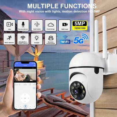 8MP/5MP/3MP/2MP 1080P 高清，双频 2.4G+5G WiFi 或 2.4G WiFi 可选，室外/室内安全摄像头，无线 WiFi 摄像头，监控摄像头，摄像头，PTZ 摄像头，智能室外/室内 PTZ 监控摄像头，具有自动跟踪、报警、彩色夜视、泛光灯 AI 运动、350° 水平和 90° 垂直旋转，适合家庭使用