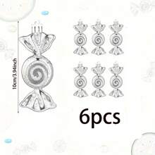 6pcs Silver Plated Candy Ornaments, 10cm/3.94inch Length, Candy Hanging Decorations, Christmas Candy Ornaments, Christmas Party Decor, Silver Candy Home Decor Pendants, Suitable For Christmas & New Year Wreaths & Gifts