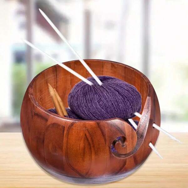1 pieza Bol de ganchillo de alta calidad con diseño intrincado tallado, bol de malla de madera, estantería de almacenamiento multifuncional para hilos de ganchillo con patrón artístico avanzado, caja de almacenamiento para decoración del hogar, suministros de costura, almacenamiento de chucherías, bol vintage