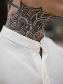 Men's Slim Fit Priest Collar Shirt With Rustic Linen Look In Various Premium Colors - 白色 - 查看 5