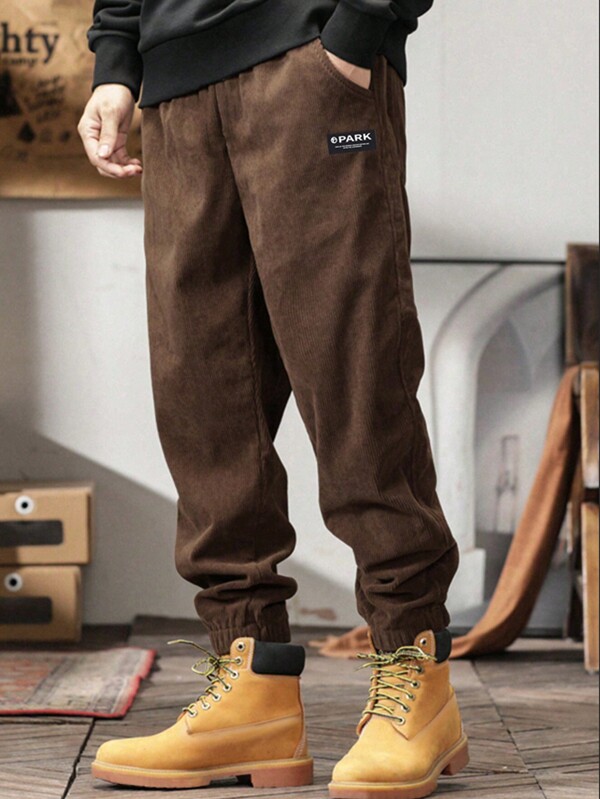 1pc Tween Boy Casual Vintage Corduroy Drawstring Relaxed Pants, For Commuting And Outdoor Daily Wear